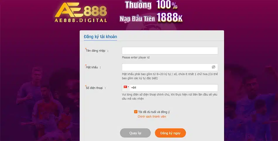 hướng dẫn Các bước đăng ký tài khoản AE888