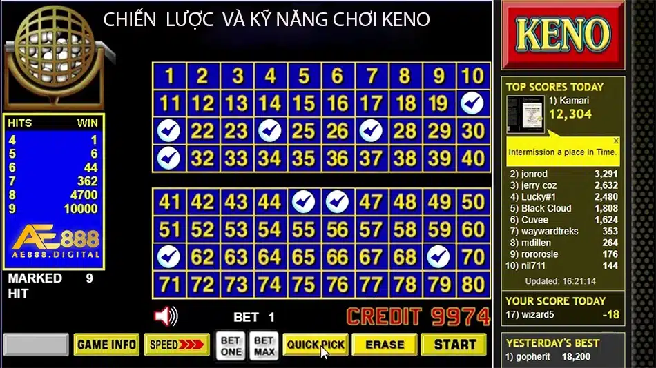 ae888 tìm hểu chiến lược và kỹ năng chơi keno