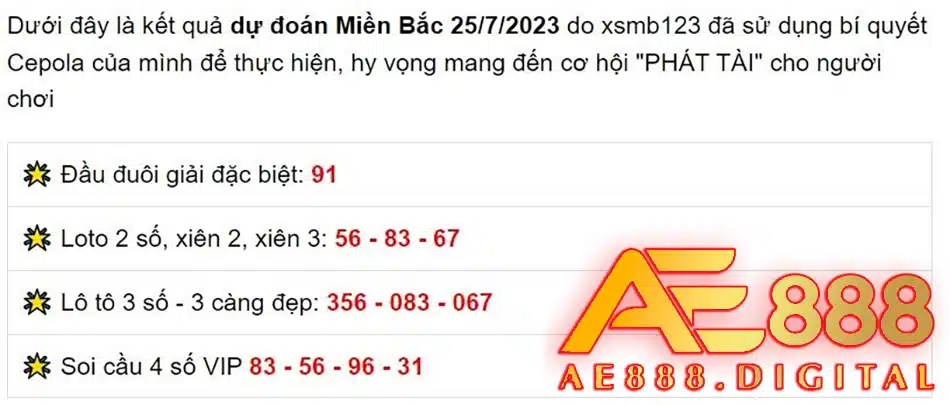 những Dự đoán lô đẹp và đầu đuôi giải đặc biệt tại ae888